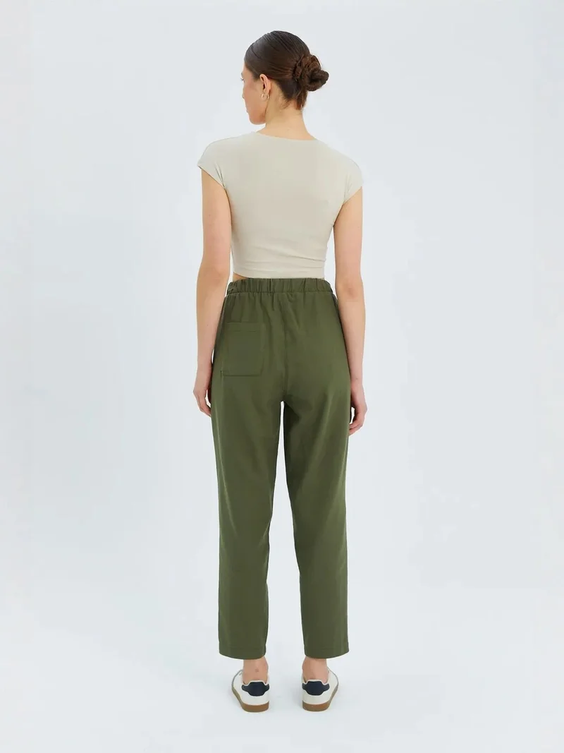 MixRay Khaki Green Mixray High Waist Pants with Drawstring for Women | Best Price UAE